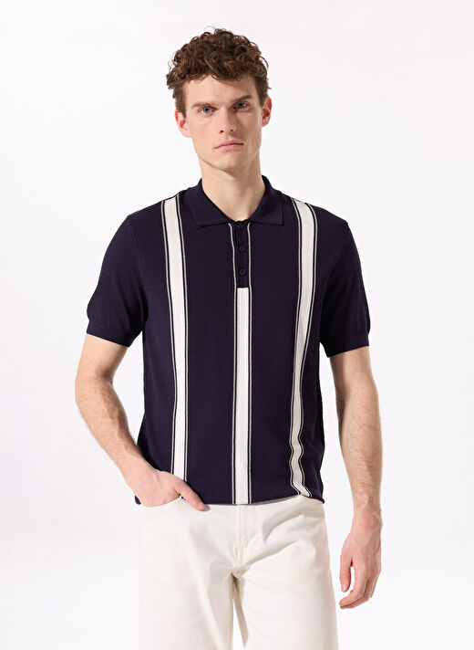 Fabrika Comfort Lacivert Erkek Polo Regular Fit Çizgili Kazak FC5SM-KZK 2762 3