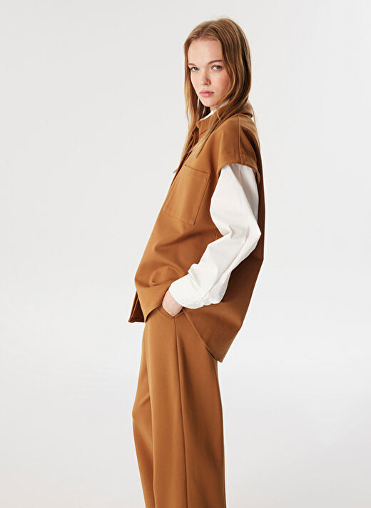 Twist Açık Kahve Kadın Gömlek Oversized Baskılı Gömlek TW6240025164007  2