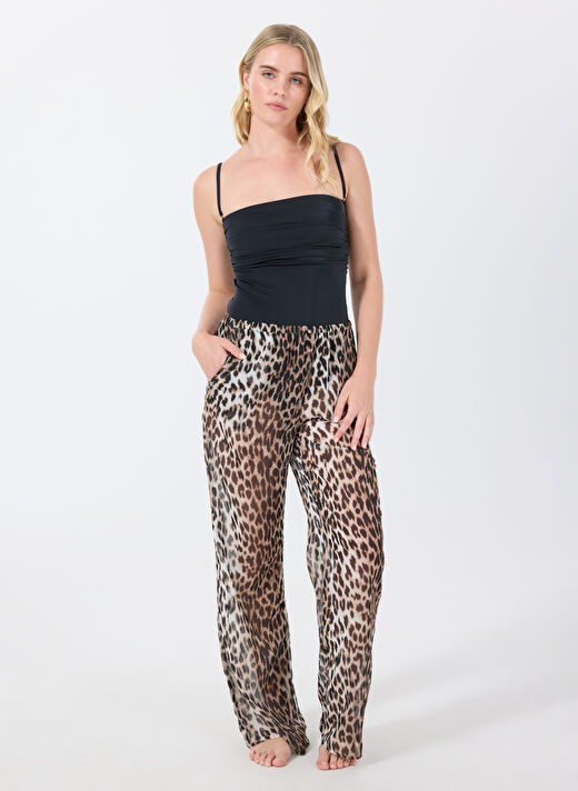 Fabrika Çok Renkli Kadın Bol Kesim Leopar Pantolon F5SL-PNT0405  2