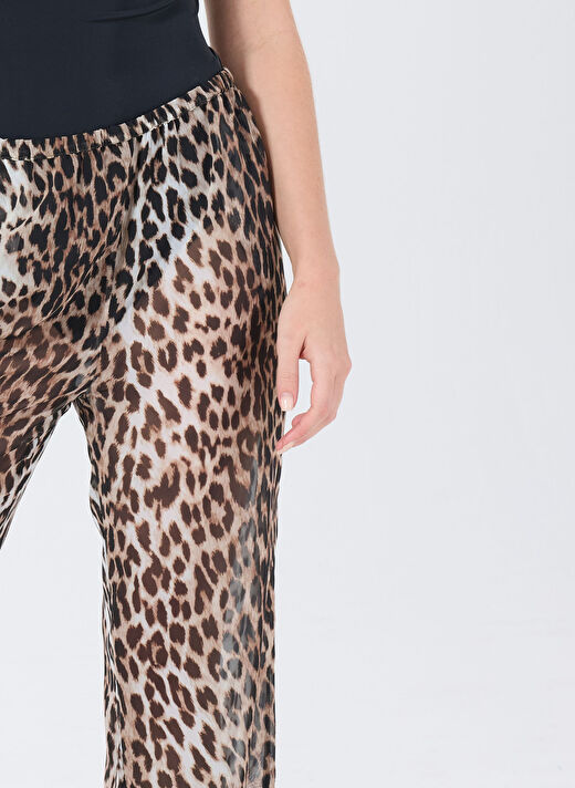 Fabrika Çok Renkli Kadın Bol Kesim Leopar Pantolon F5SL-PNT0405  4