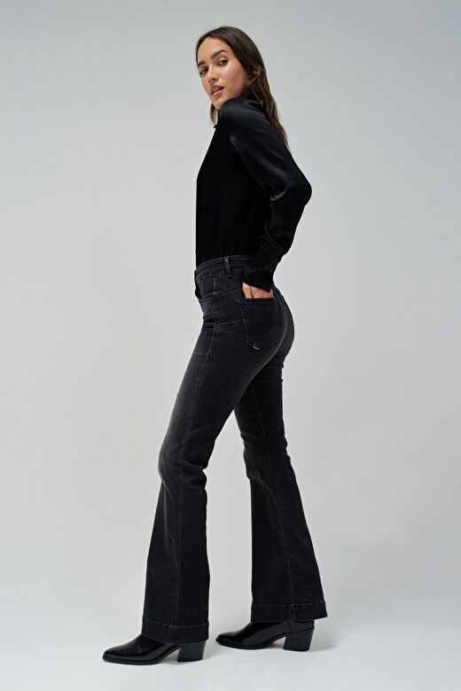 Salsa Jeans Siyah Kadın Standart Düz Denim Pantolon 21004615-Glamour Flare  3