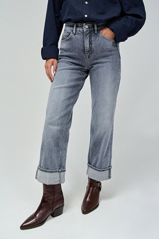 Salsa Jeans Gri Kadın Standart Eskitme Denim Pantolon 21008610-Faith Straight  2
