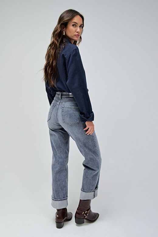 Salsa Jeans Gri Kadın Standart Eskitme Denim Pantolon 21008610-Faith Straight  3