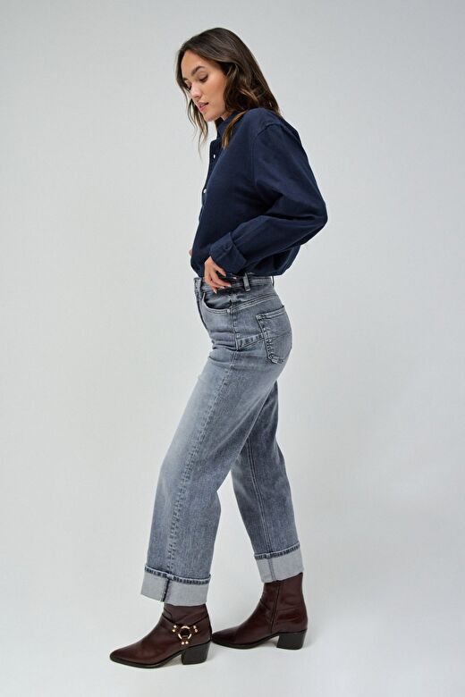 Salsa Jeans Gri Kadın Standart Eskitme Denim Pantolon 21008610-Faith Straight  4