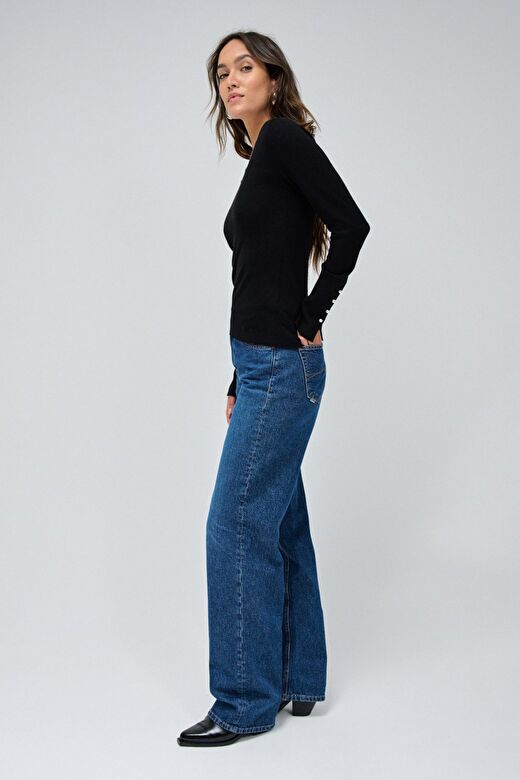 Salsa Jeans Siyah Kadın V Standart Düz Kazak 21008811  2