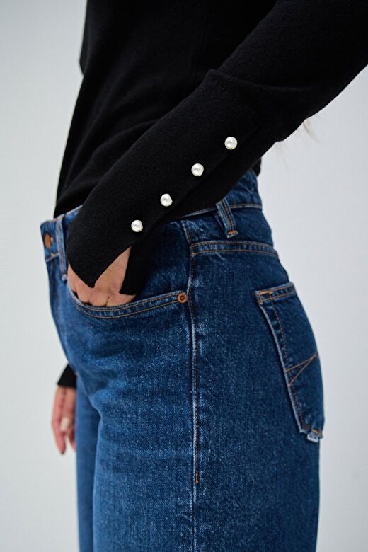 Salsa Jeans Siyah Kadın V Standart Düz Kazak 21008811  4