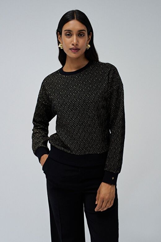 Salsa Jeans Siyah Kadın Yuvarlak Standart Düz Kazak 21008831  2