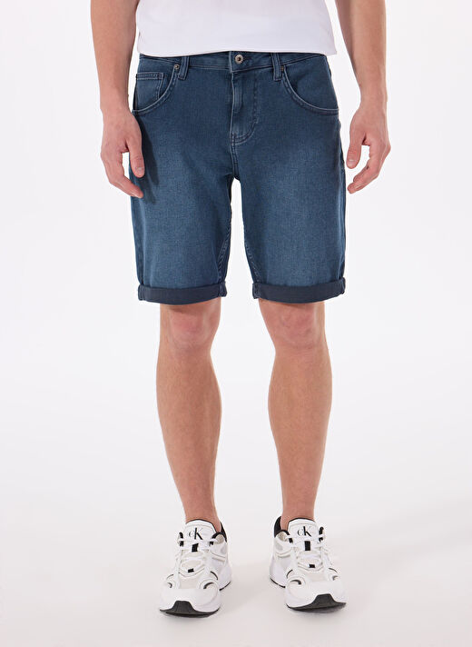 Mustang Lacivert Erkek Regular Fit Yıkamalı Denim Şort CHICAGO - 1821 3