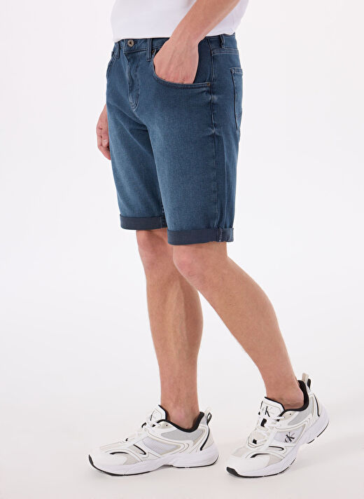 Mustang Lacivert Erkek Regular Fit Yıkamalı Denim Şort CHICAGO - 1821 4