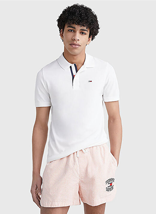 Tommy Jeans Beyaz Erkek Polo Yaka Slim Fit Polo T-Shirt DM0DM15370YBR TJM SLIM PLACKET 2