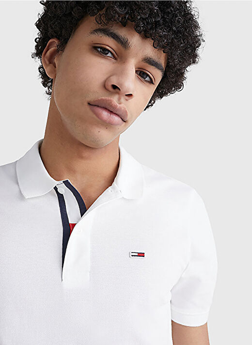 Tommy Jeans Beyaz Erkek Polo Yaka Slim Fit Polo T-Shirt DM0DM15370YBR TJM SLIM PLACKET 3