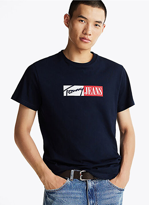 Tommy Jeans Koyu Lacivert Erkek Bisiklet Yaka Slim Fit T-Shirt DM0DM20365C1G TJM SLIM ENTRY GRA 2
