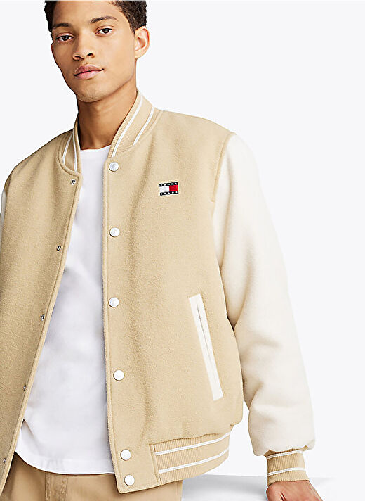 Tommy Jeans Bej Erkek Regular Fit Ceket DM0DM20216ACT TJM WOOL BLEND VRSITY  4