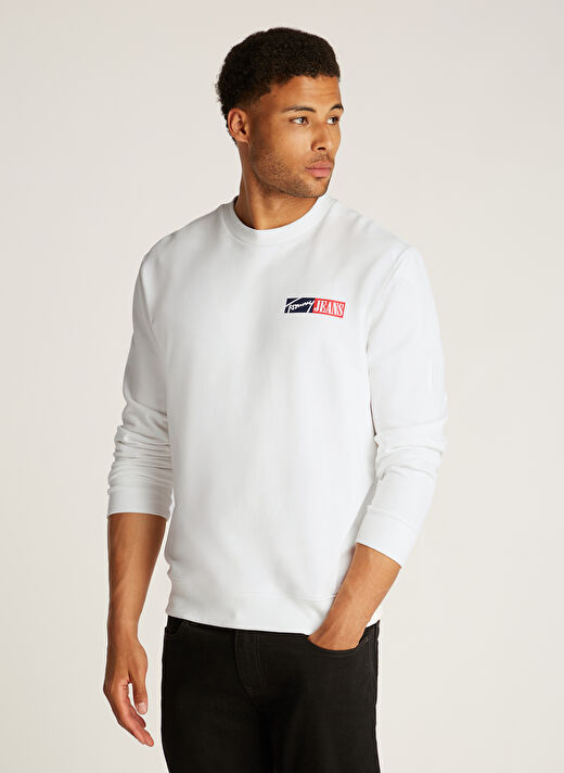 Tommy Jeans Ekru Erkek Bisiklet Yaka Regular Fit Sweatshirt DM0DM20341YBL TJM REG ENTRY GRAPHIC 2