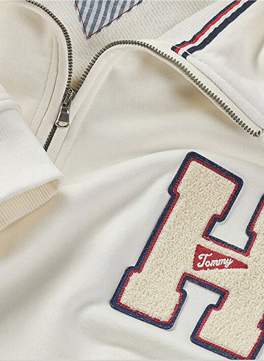 Tommy Jeans Kırık Beyaz Erkek Fermuarlı Regular Fit Sweatshirt DM0DM21263YAC TJM 1/4 ZIP TOWEL PTC 2