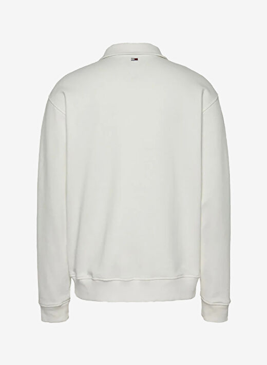 Tommy Jeans Kırık Beyaz Erkek Fermuarlı Regular Fit Sweatshirt DM0DM21263YAC TJM 1/4 ZIP TOWEL PTC 3