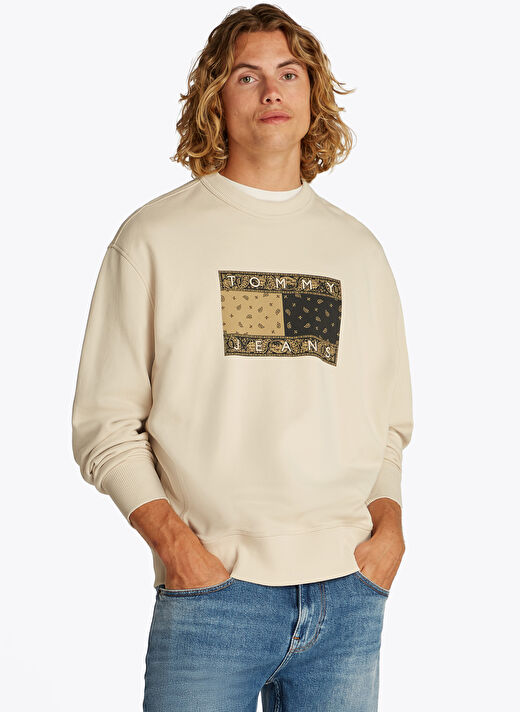 Tommy Hilfiger Bej Erkek Relaxed Sweatshirt DM0DM20832ACG TJM RLX PAISLEY FLG 2