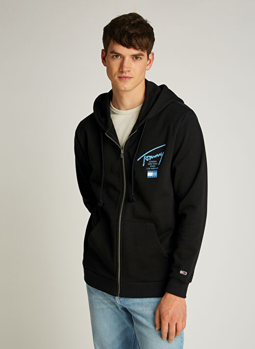 Tommy Jeans Siyah Erkek Fermuarlı Regular Fit Sweatshirt DM0DM21101BDS TJM REG SIG TWIST ZIP 2