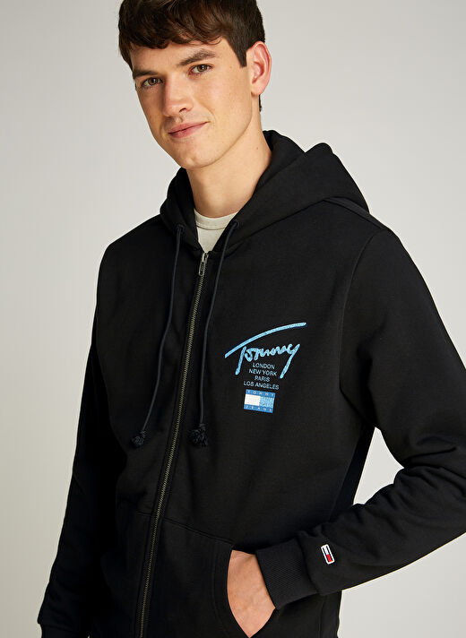 Tommy Jeans Siyah Erkek Fermuarlı Regular Fit Sweatshirt DM0DM21101BDS TJM REG SIG TWIST ZIP 3