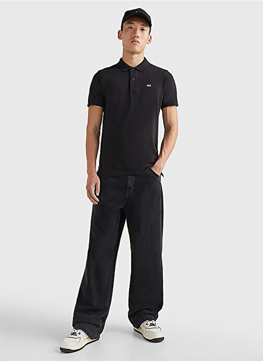 Tommy Jeans Siyah Erkek Polo Yaka Slim Fit Polo T-Shirt DM0DM15370BDS TJM SLIM PLACKET 1