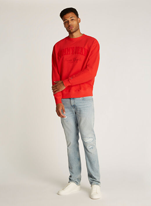 Tommy Hilfiger Kırmızı Erkek Bisiklet Relaxed Sweatshirt DM0DM20262XME TJM RLX VINTAG VRSITY 1