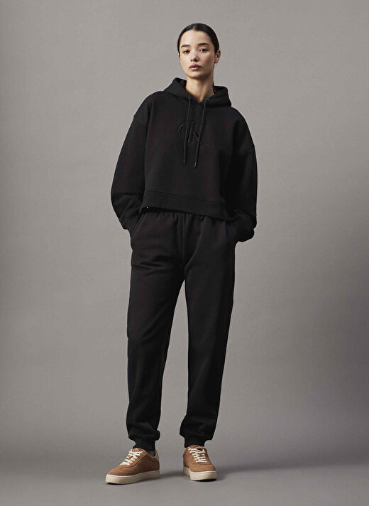 Calvin Klein Jeans Siyah Kadın Kapüşon Standart Baskılı Sweatshirt J20J224718BEH  1