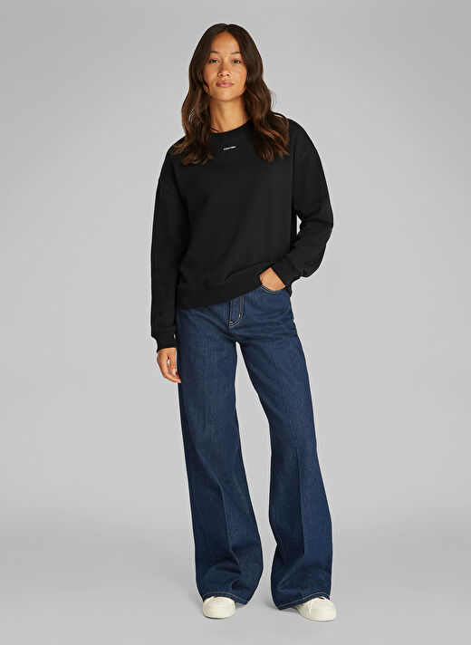 Calvin Klein Siyah Kadın Bisiklet Standart Düz Sweatshirt K20K208329BEH 1