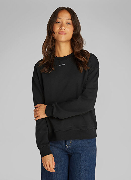 Calvin Klein Siyah Kadın Bisiklet Standart Düz Sweatshirt K20K208329BEH 2