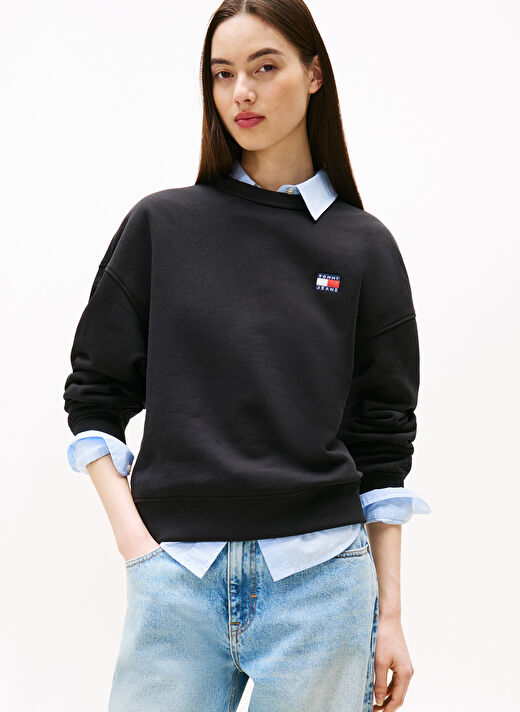 Tommy Jeans Siyah Kadın Bisiklet Normal Sweatshirt DW0DW19408BDS  1