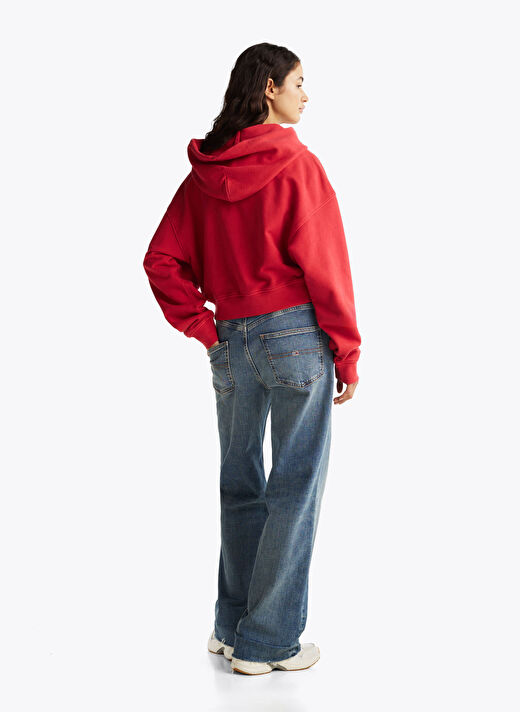 Tommy Jeans Kırmızı Kadın Kapüşonlü Sweatshirt DW0DW19413XME  4