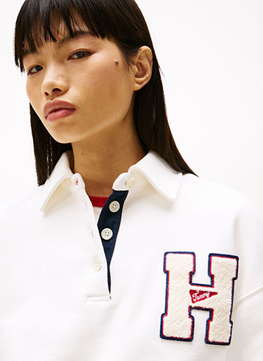 Tommy Jeans Beyaz Kadın Polo Normal Sweatshirt DW0DW20537YAC  3