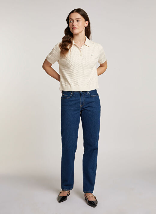 Tommy Hilfiger Bej Kadın Polo Normal Kazak WW0WW439570F5 1