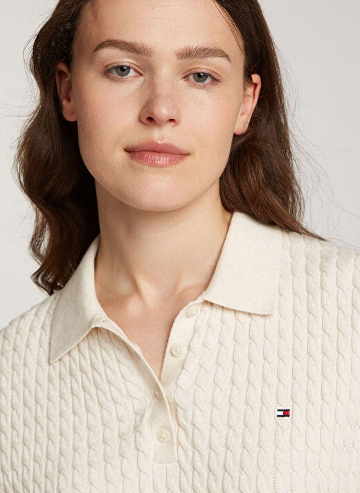 Tommy Hilfiger Bej Kadın Polo Normal Kazak WW0WW439570F5 3