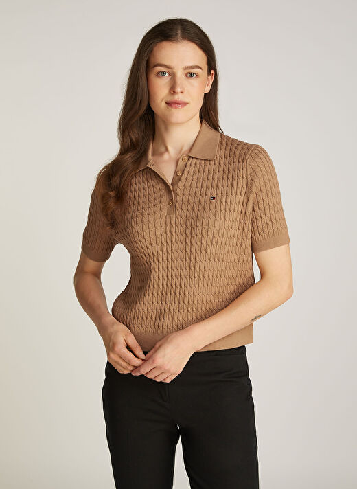 Tommy Hilfiger Haki Kadın Polo Normal Kazak WW0WW43957RBC 2