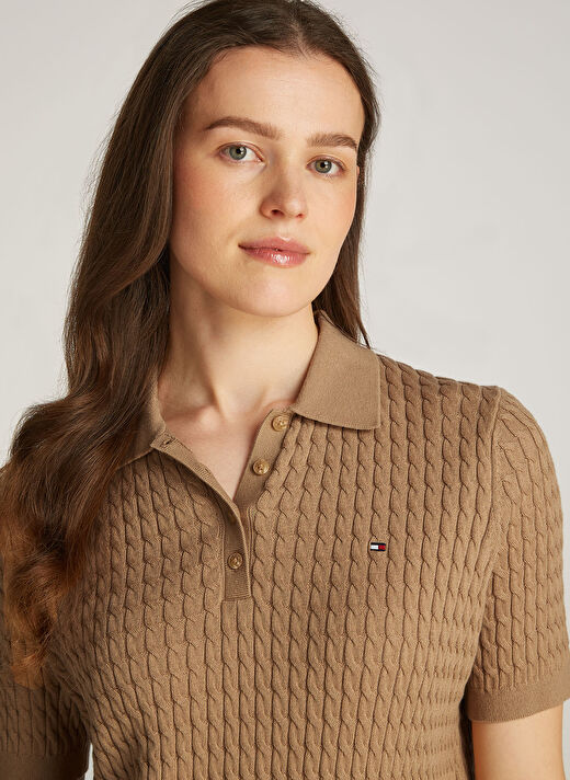 Tommy Hilfiger Haki Kadın Polo Normal Kazak WW0WW43957RBC 3