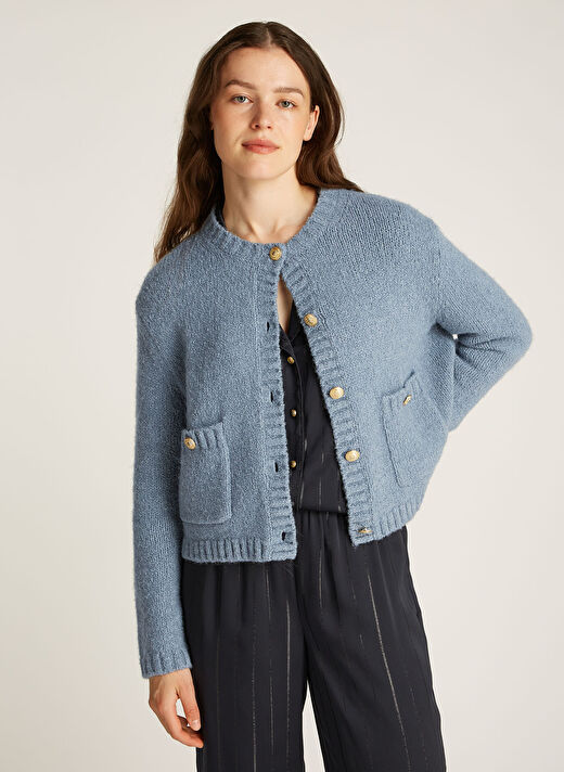 Tommy Hilfiger Mavi Kadın Normal Kazak WW0WW44473DY9 2