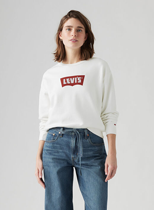 Levis Beyaz Kadın Bisiklet Normal Baskılı Sweatshirt GR ICONIC HERITAGE CREWT CREW VINTA  1