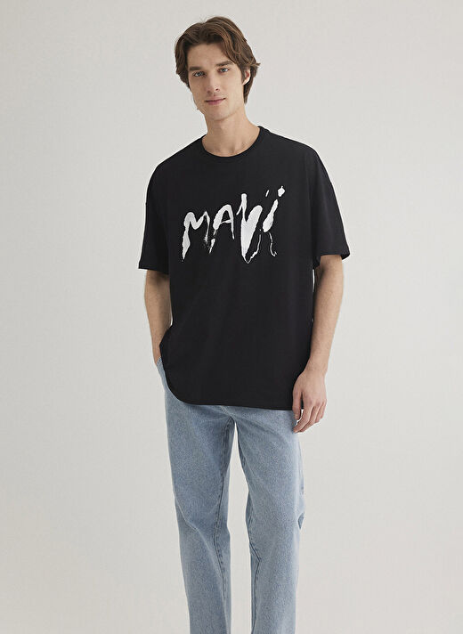 Mavi Siyah Erkek Oversize Baskılı T-Shirt M0612469-900 2