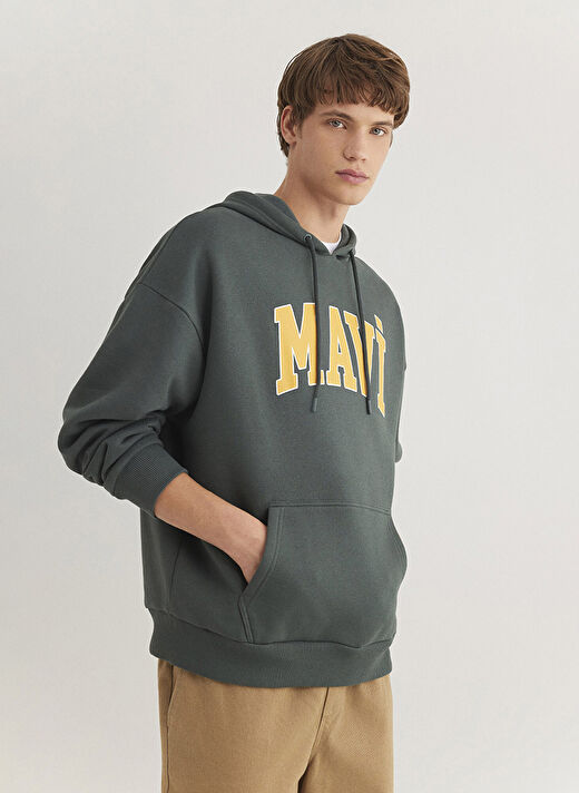 Mavi Yeşil Erkek Kapüşon Oversize Baskılı Sweatshirt M067149-71598_MAVİ BASKILI SWEATSHI  2