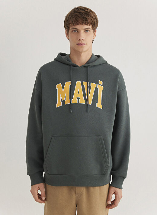 Mavi Yeşil Erkek Kapüşon Oversize Baskılı Sweatshirt M067149-71598_MAVİ BASKILI SWEATSHI  3