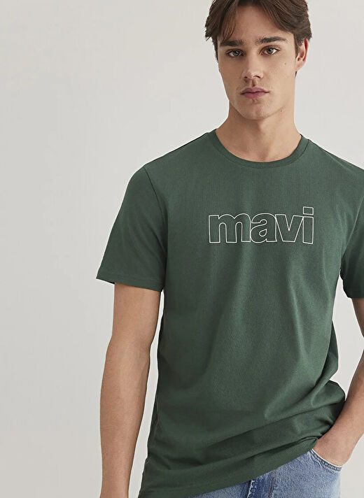 Mavi Yeşil Erkek Bisiklet Yaka Slim Fit Baskılı T-Shirt M065781-81570 3
