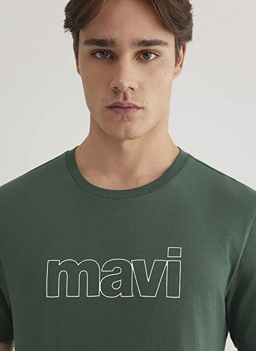 Mavi Yeşil Erkek Bisiklet Yaka Slim Fit Baskılı T-Shirt M065781-81570 4