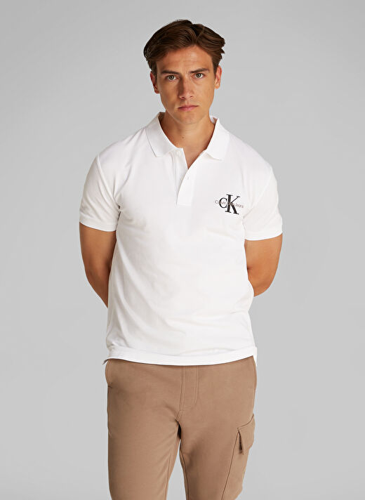 Calvin Klein Jeans Beyaz Erkek Polo T-Shirt J30J325664YAF MONOLOGO POLO 2