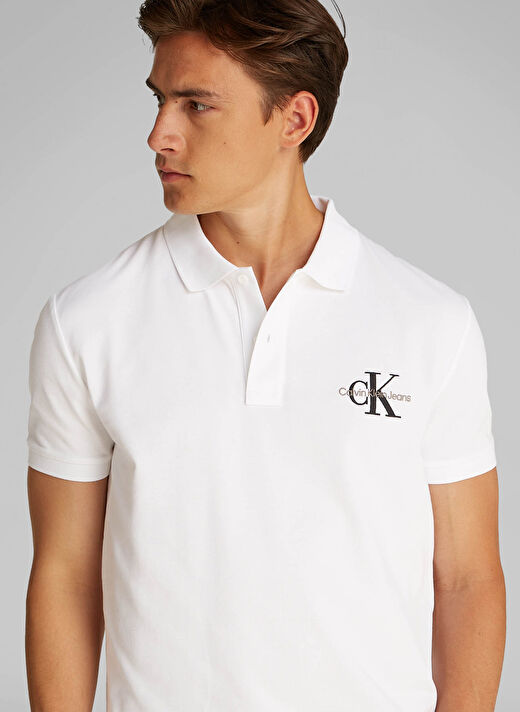 Calvin Klein Jeans Beyaz Erkek Polo T-Shirt J30J325664YAF MONOLOGO POLO 3