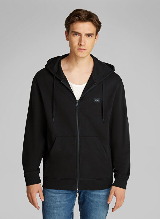 Calvin Klein Jeans Siyah Erkek Fermuarlı Sweatshirt J30J326858BEH WOVEN LABEL ZIP THRUH 2