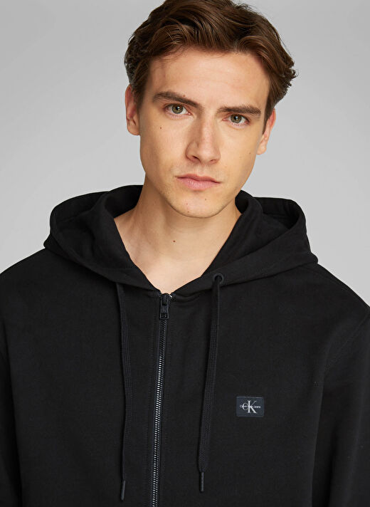 Calvin Klein Jeans Siyah Erkek Fermuarlı Sweatshirt J30J326858BEH WOVEN LABEL ZIP THRUH 3