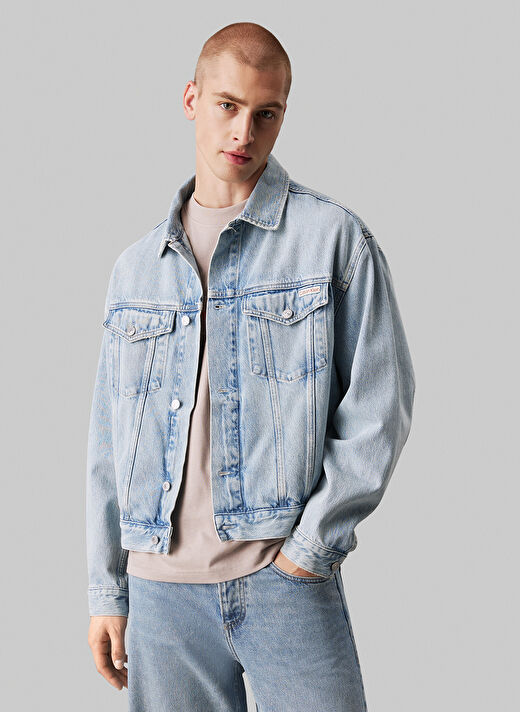 Calvin Klein Jeans Açık Mavi Erkek  Relaxed Denim Ceket J30J3265561AA 2