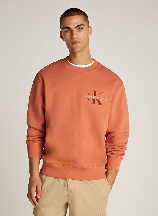 Calvin Klein Jeans Kahve Erkek Sweatshirt J30J327105GAM BRISTLE MONOLOGO CRW 2