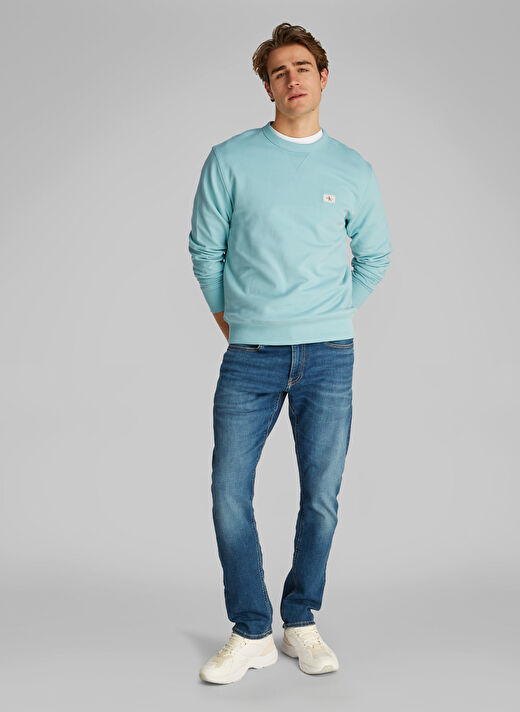 Calvin Klein Jeans Mavi Erkek Sweatshirt J30J327115MR5 WOVEN LABEL CREW NECK 1