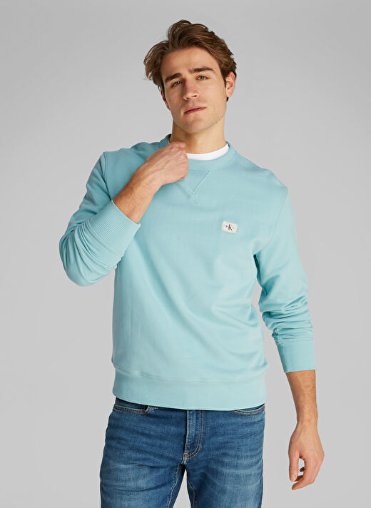 Calvin Klein Jeans Mavi Erkek Sweatshirt J30J327115MR5 WOVEN LABEL CREW NECK 2